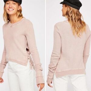 Free People One Interlaken Lilac Waffle Knit Side-Tie Cropped Thermal – Small